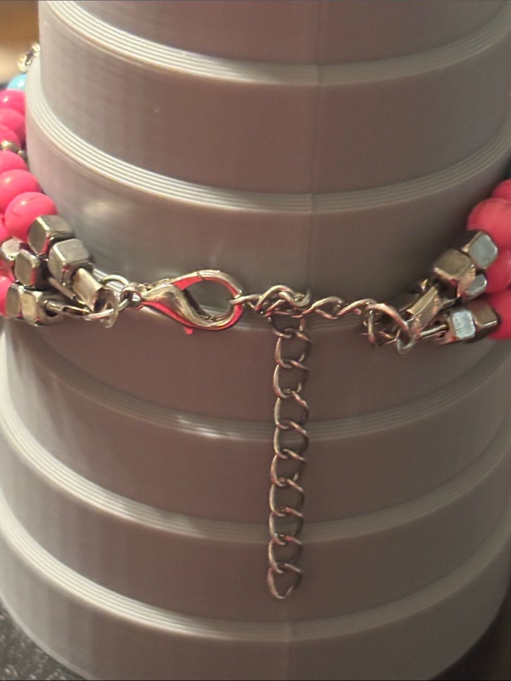 Pink and Blue Stone Beaded Stackable Bracelets with Silver Accents - Picture 5 of 13